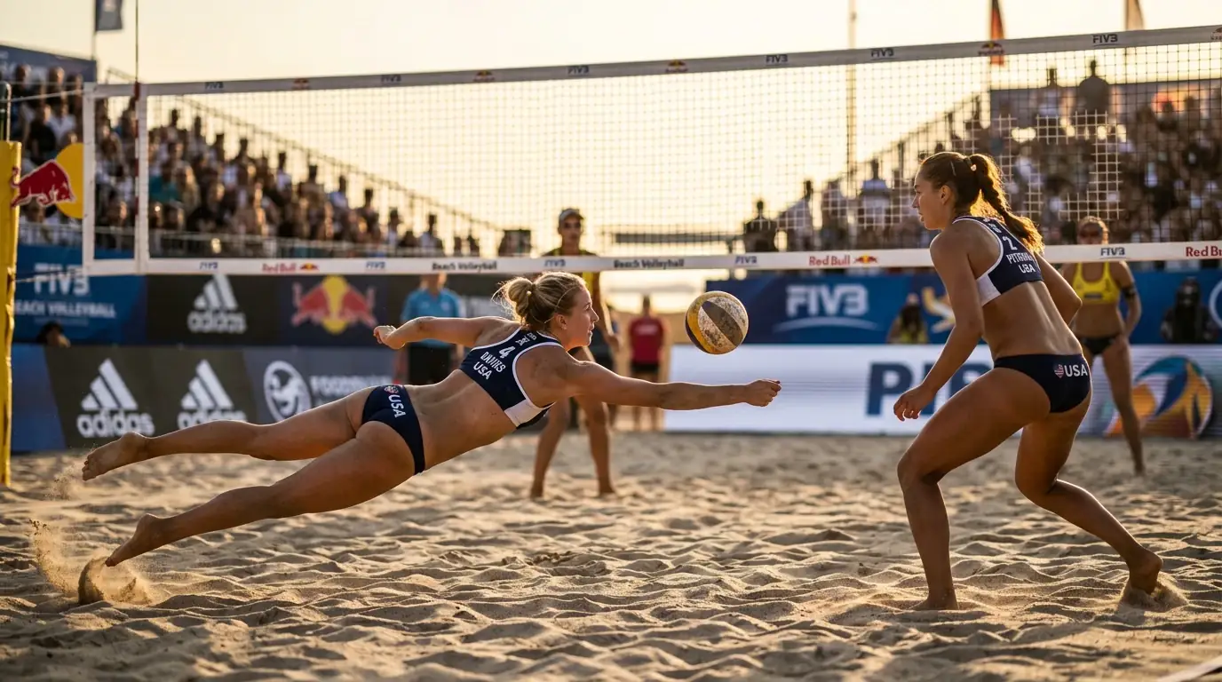 Beachvolleyball-Duo beim Wettkampf – aktuelle Form und Weltrangliste können erheblich abweichen