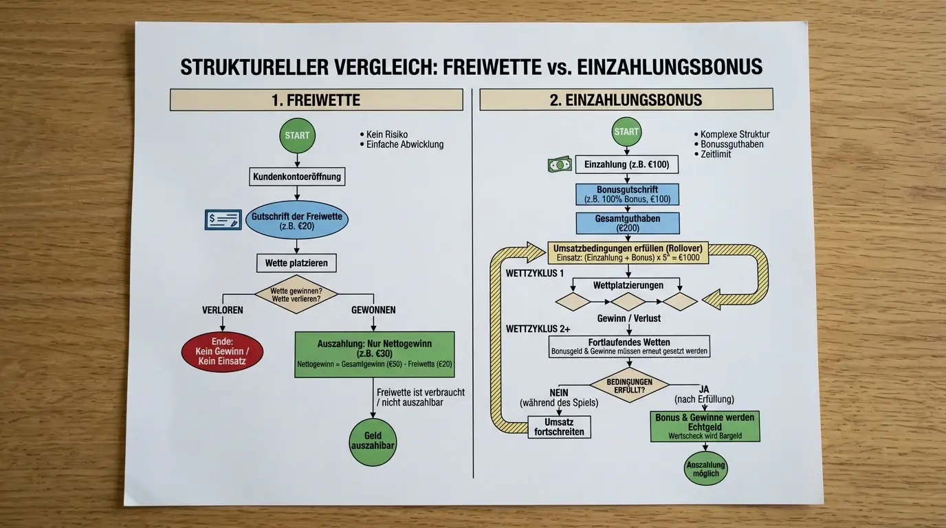 Unterschied zwischen Freiwette und Einzahlungsbonus beim Sportwetten erklärt