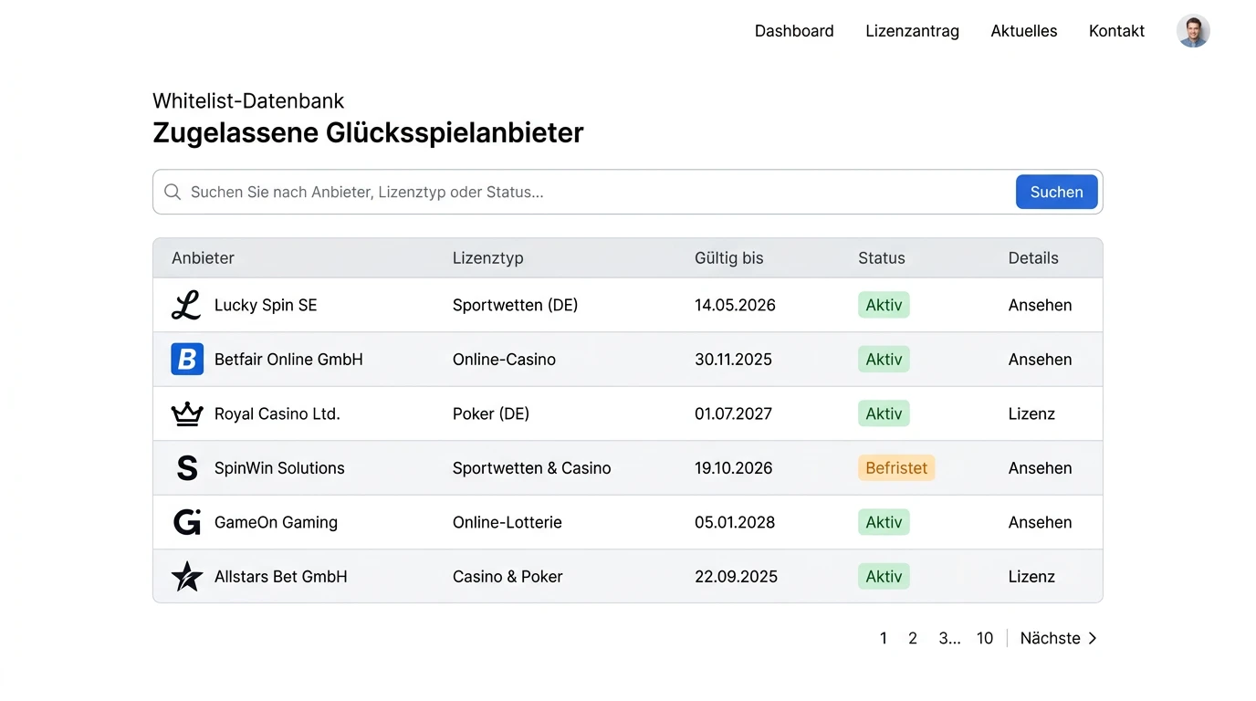 Aktuelle GGL-Whitelist 2026 – Übersicht der lizenzierten Sportwettenanbieter in Deutschland nach Stand 2026