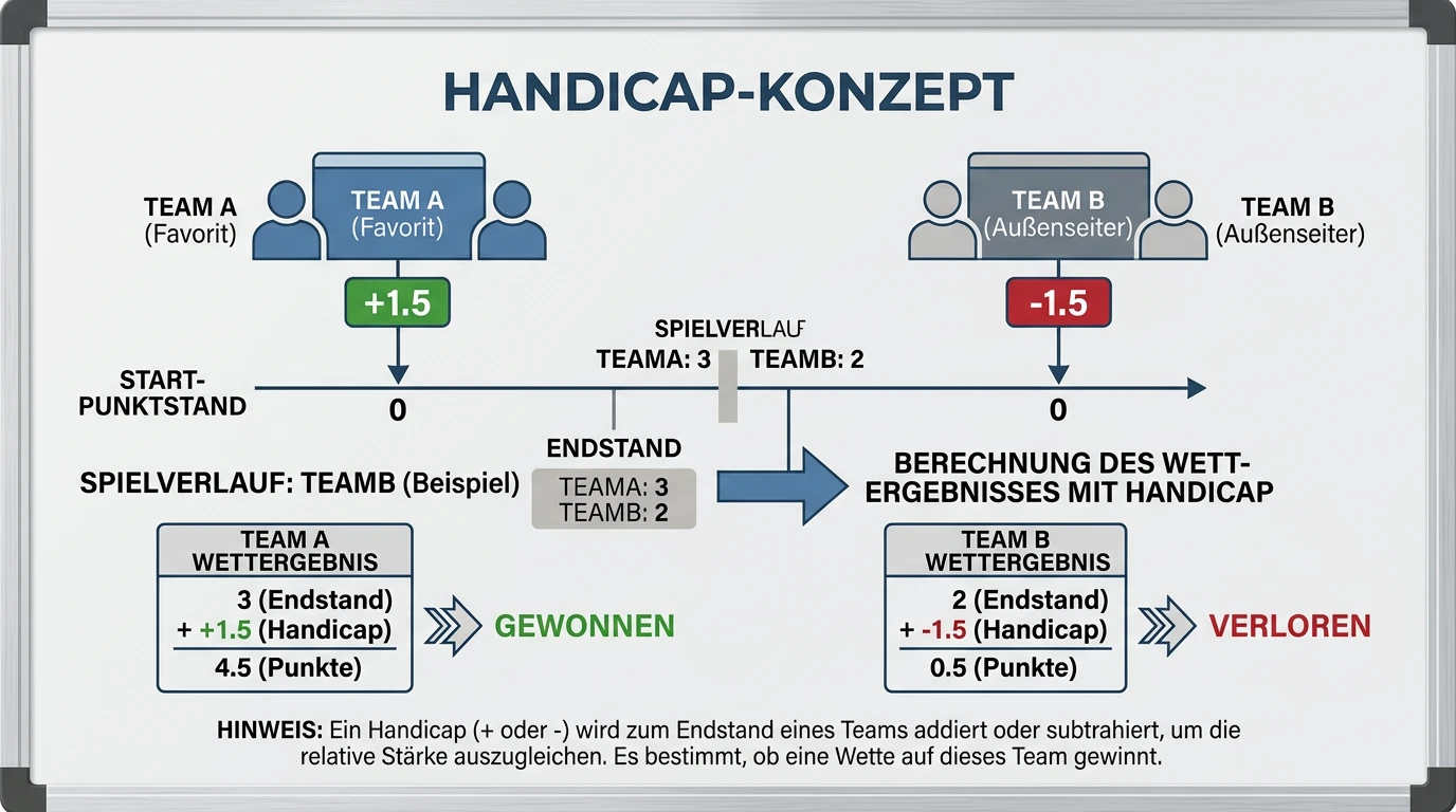 Erklärung des Handicap-Konzepts im Beachvolleyball – Schema zeigt Vor- und Nachteil für Favoritenteam