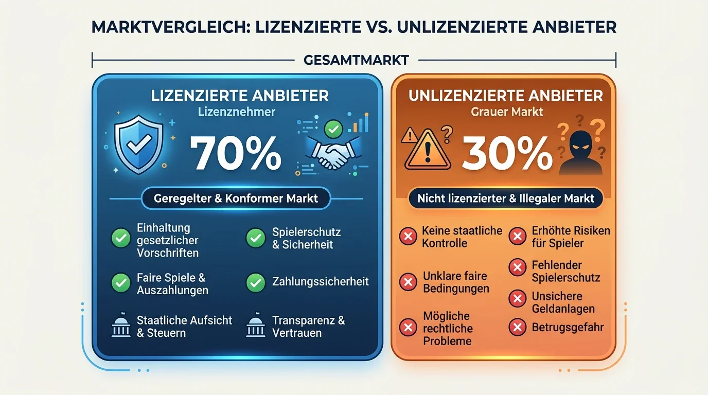 Visualisierung des deutschen Sportwetten Schwarzmarkts mit 212 unlizenzierte Anbieter im Jahr 2024