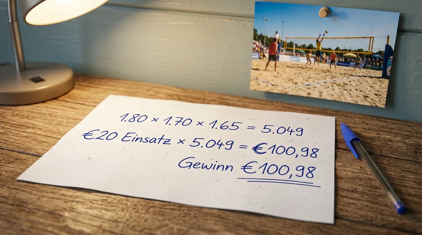 Berechnung der Gesamtquote einer Kombiwette beim Volleyball – Multiplikation der Einzelquoten erklärt