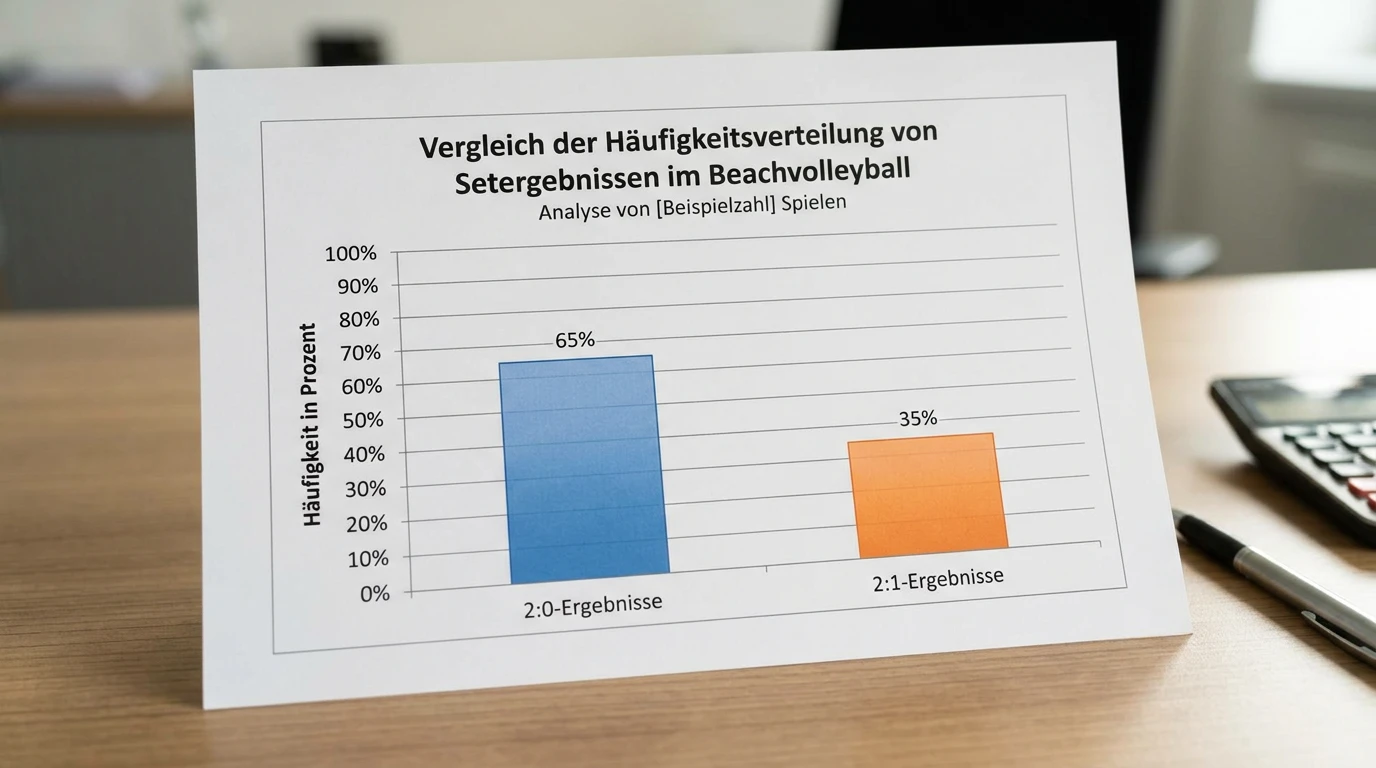 Diagramm zur statistischen Häufigkeit von 2:0- und 2:1-Ergebnissen im Beachvolleyball auf Turnierebene