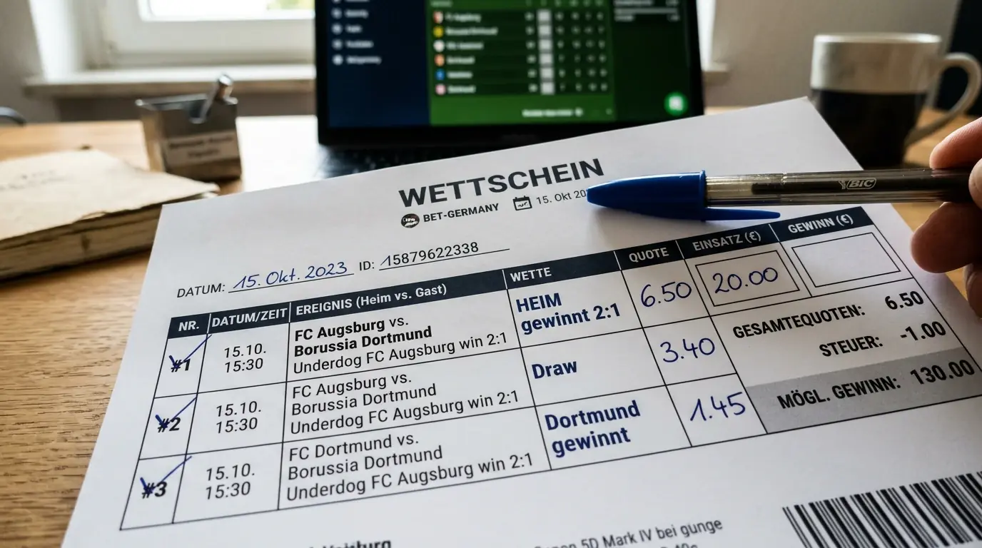 Beachvolleyball-Wettschein mit Satzwette auf Außenseiter und eingetragenen Quoten für Außenseiter-2:1-Szenario