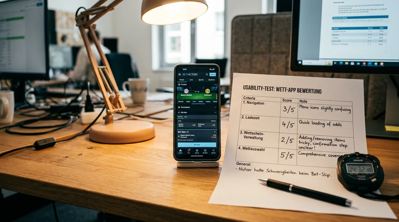 Usability-Test von Sportwetten-Apps für Volleyball-Fans mit Bewertung von Navigation und Wettschein-Funktion