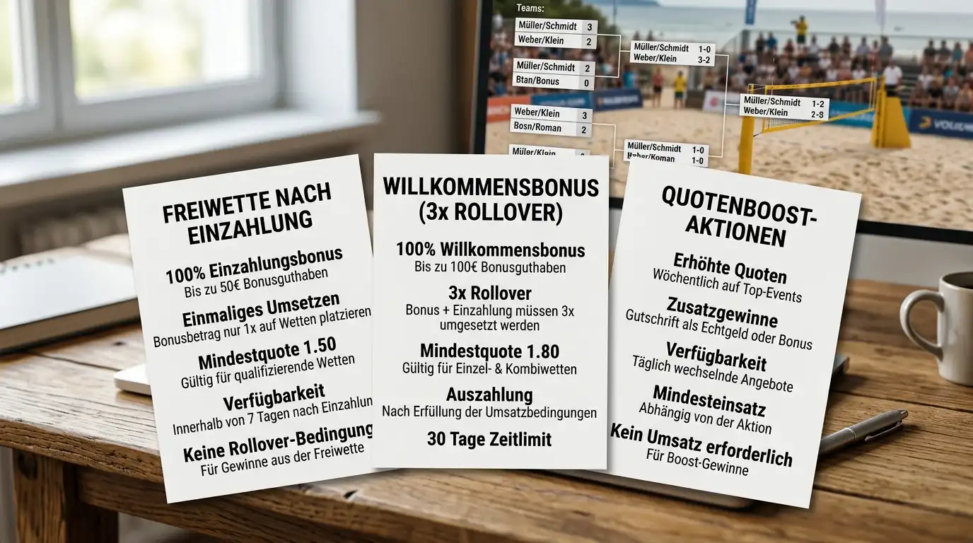Bonusalternativen für Beachvolleyball-Wetter – Freiwette und Willkommensbonus im Vergleich