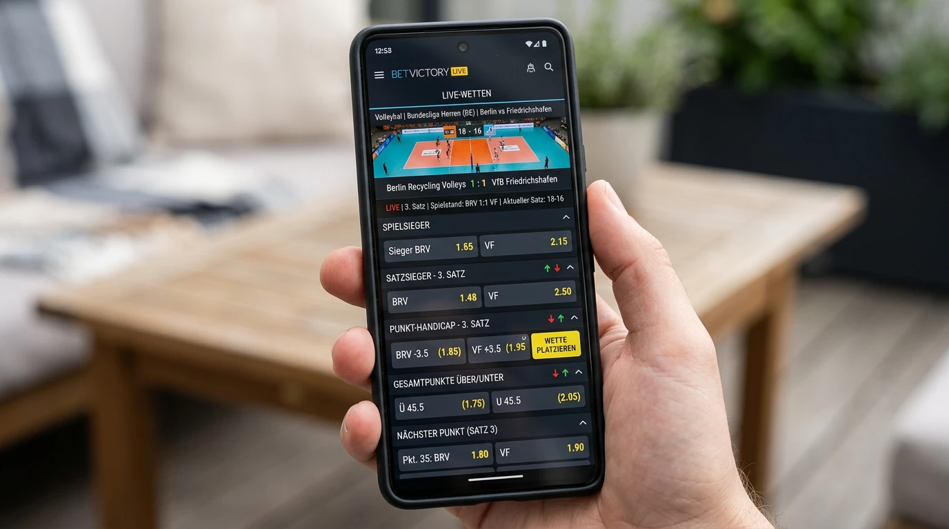 Live Wettmärkte für Beachvolleyball in einer Sportwetten App auf dem Smartphone
