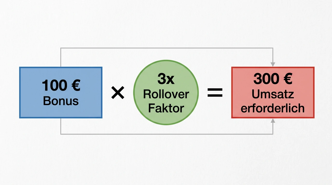 Rollover-Konzept beim Sportwetten-Bonus: Schematische Darstellung von Bonusbetrag und Umsatzanforderung