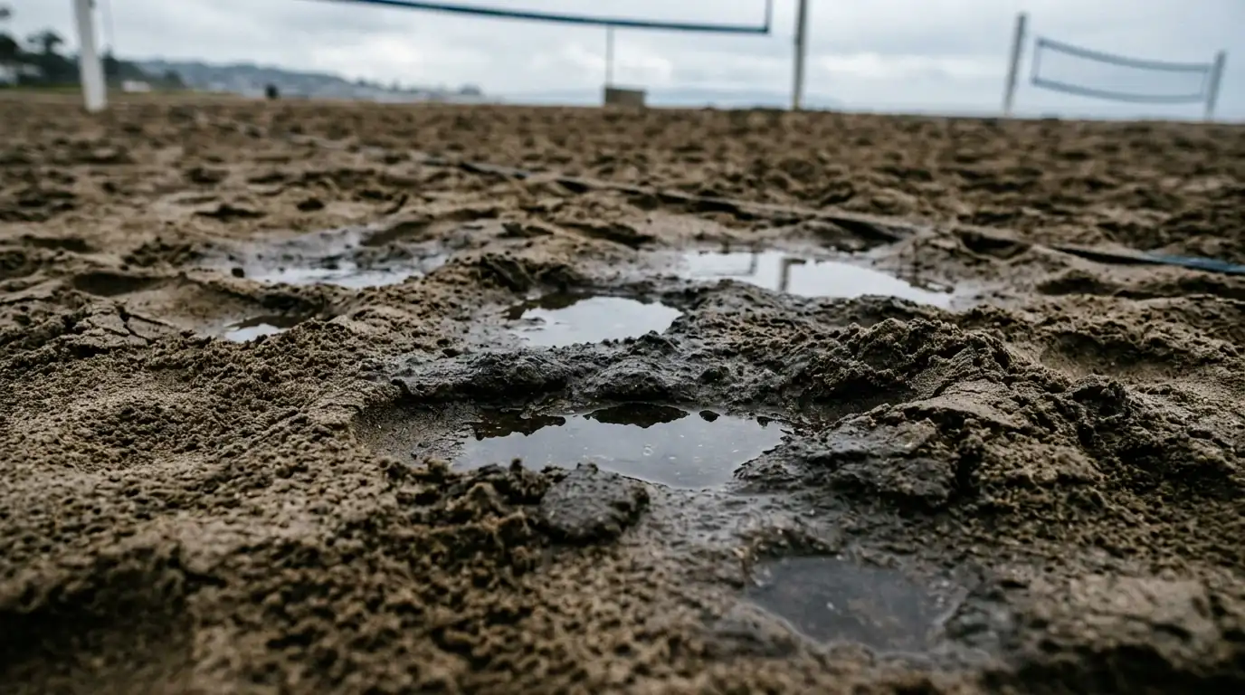 Sandbeschaffenheit auf Beachvolleyball-Platz nach Regen – Einfluss auf Sprungdynamik und Wettstrategie